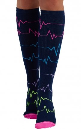 Print Support EKG ZigZag Women's Graduated Medium Support Compression Socks by Cherokee