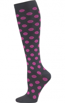 Print Support Grey/Pink Polka Dot Women's Graduated Medium Support Compression Socks by Cherokee