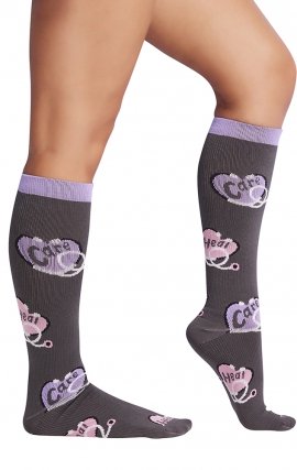 Print Support Heart Scopes Women's Graduated Medium Support Compression Socks by Cherokee