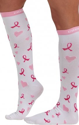 Print Support Heartfelt Ribbons Women's Graduated Medium Support Compression Socks by Cherokee