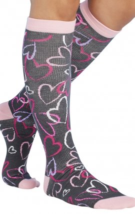 Print Support Sketch Hearts Chaussettes de Compression Moyen Gradué pour Femmes par Cherokee