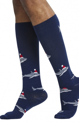 Men's Print Support Santa Shark Graduated Medium Support Compression Socks by Cherokee