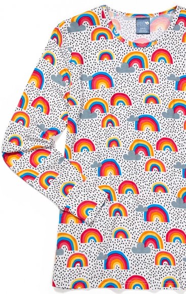 Z12409 Zoe + Chloe Silky Printed Crew Neck - Double Rainbow