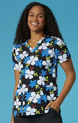 6657 WonderWink Fitted 3-Pocket V-Neck Print Top - Caribbean Surf
