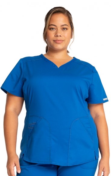 WW601 Workwear Revolution Curved V-Neck Top with Mesh Panels by Cherokee