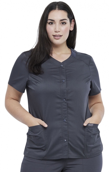 WW622 Workwear Revolution Snap Front V-Neck Top by Cherokee