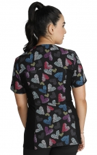 CK636 iFlex V-Neck 4 Pocket Print Top with Knit Panels by Cherokee - Loving Glow