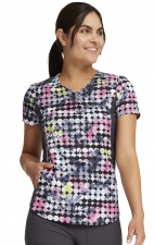 CK732 iFlex Button V-Neck Print Top with Knit Panels by Cherokee - Dot's So Retro