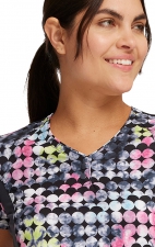 CK732 iFlex Button V-Neck Print Top with Knit Panels by Cherokee - Dot's So Retro