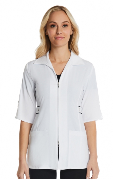 *VENTE FINALE WHITE/WHITE 8802 Maevn SMART Blouse Demi-Manche à Garniture Contrastante