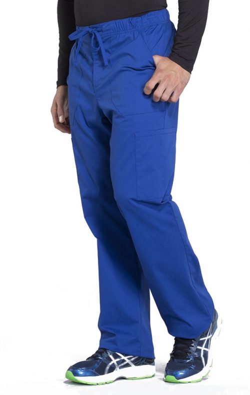 Cherokee Men's Scrub Pants Tapered Leg with Elastic Waistband Zip Fly Front  and 5 Pockets WW190