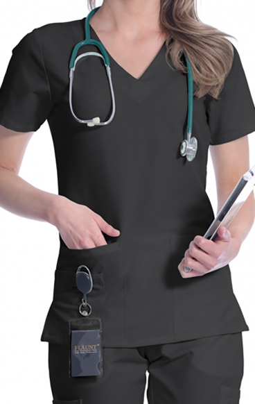 *FINAL SALE BLACK 3600 Flaunt Scrub Top By Greentown