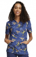 TF728 Tooniforms Unisex Print 2 Pocket V-Neck Top by Cherokee Uniforms - Come with Me
