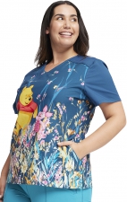 TF639 Tooniforms Fitted V-Neck Print Top with Colour Block Panels by Cherokee Uniforms - Flower Walk