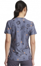 TF736 Tooniforms Fitted V-Neck Print Top with Rounded Hem by Cherokee Uniforms - Hocus Pocus
