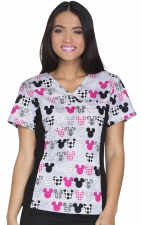 6875C Tooniforms V-Neck Print Top with Flex Panels by Cherokee Uniforms - Mickey