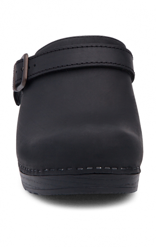 Ingrid Black Oiled Leather Open Back Clog for Women by Dansko