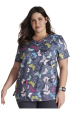 CK768 Cherokee Rounded V-Neck 3 Pocket Print Top - Wing it Up