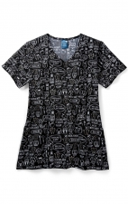 Z12213 Zoe + Chloe Curved V-neck Print Scrub Top - Miles of Smiles