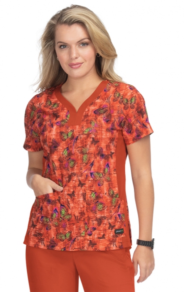 *FINAL SALE 1066PR Planet koi Aurora Stretch Print Scrub Top - Desert Butterfly