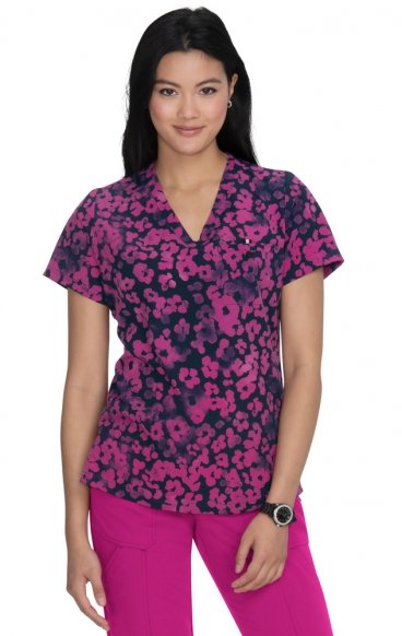 *FINAL SALE 1083PR Koi Next Gen Power Up V-Neck Print Scrub Top - Tonal Cheetah Azalea