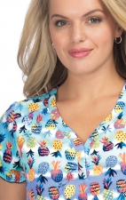 B123PR Betsey Johnson by koi Blossom Y-Neck Print Top - Pineapple Paradise