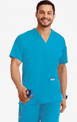 MOBB classique unisexe 3 Pocket Scrub Top (La vue de l'Homme) - Aqua (AQ