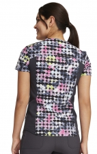 CK732 iFlex Button V-Neck Print Top with Knit Panels by Cherokee - Dot's So Retro