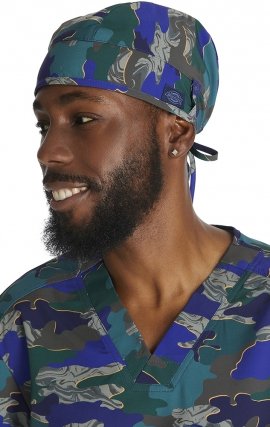DK513 Dickies Unisex Print Scrub Cap with Mask Tabs - Cut Out Camo