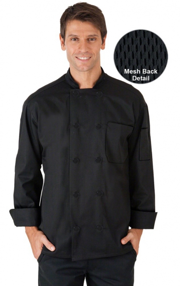*FINAL SALE CC650 Black MOBB Unisex Long Sleeve Chef Coat With Moisture Wicking Mesh Back