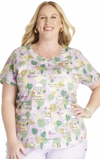 TF787 Tooniforms Round Neck Print Top with Lace-Up Detail by Cherokee Uniforms - Happy Keroppi