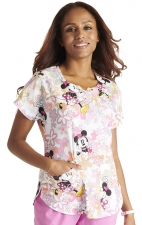 TF787 Tooniforms Round Neck Print Top with Lace-Up Detail by Cherokee Uniforms - Love Flowers