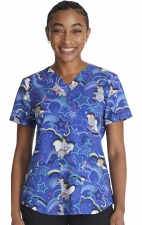 TF736 Tooniforms Fitted V-Neck Print Top with Rounded Hem by Cherokee Uniforms - High Flying Circus