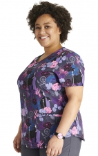 TF737 Tooniforms V-Neck Print Top with Welt Pockets by Cherokee Uniforms - Dragon Flower