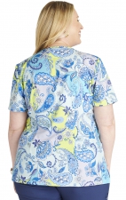 CK678 Cherokee Rounded V-Neck 3 Pocket Print Top - Paisley Punch