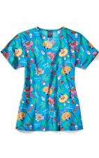 Z12213 Zoe + Chloe Curved V-neck Print Scrub Top - Playcation