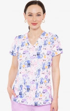 8564 Med Couture V-Neck Vicky Print Scrub Top - Cheerful Kitties