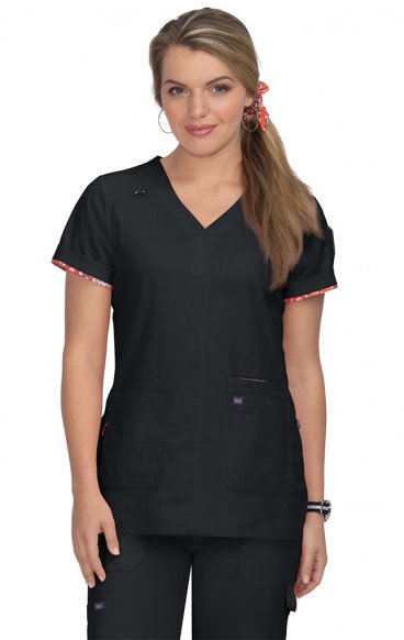 *FINAL SALE XL 1043 koi Stretch Liv 5 Pocket Scrub Top 