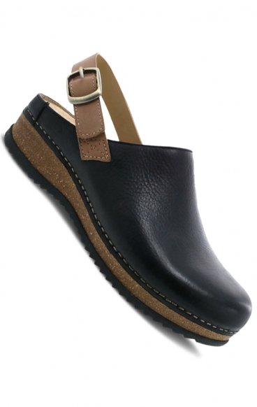 Merrin Black Waxy Milled Mule Agrafée à Talon Sanglé pour Femmes par Dansko Merrin Black Waxy Milled Mule Agrafée à Talon Sanglé pour Femmes par Dansko