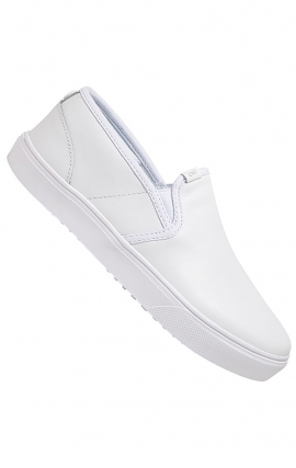 Chase White/White Wide Classic Slip On Anti Slip Leather Shoe from Infinity Footwear by Cherokee