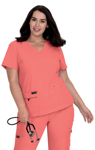 *FINAL SALE L 373 koi Basics Becca 4 Pocket V-Neck Top