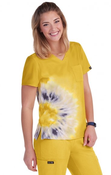 *FINAL SALE 1114PLM koi Basics Lani Tie-Dye Print Top - Heather Mango Splash