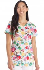 TF772 Tooniforms Fitted V-Neck Print Top by Cherokee Uniforms - Five a Day
