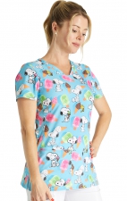 TF772 Tooniforms Fitted V-Neck Print Top by Cherokee Uniforms - Snoopy Sprinkles