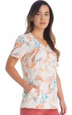 DK881 Contemporary Rounded V-Neck Print Top by Dickies - Mineral Swirl
