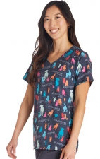 TF614 Tooniforms 3 Pocket V-Neck Print Top by Cherokee Uniforms - Hashtag Happiness