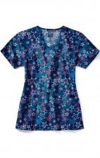 Z12213 Zoe + Chloe Curved V-neck Print Scrub Top - Red White & Bloom