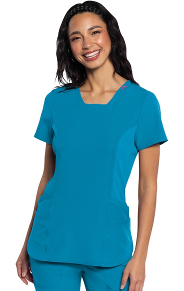 MC701 Amp V-Neck Top with Rib-Knit Inset and Side Panels by Med Couture