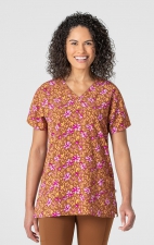 6257 WonderWink 4-Way Stretch V-Neck Print Top - Golden Terra