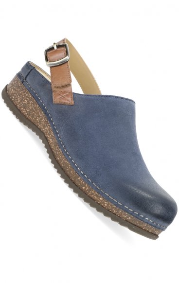 Merrin Blue Burnished Suede Strap Back Stapled Mule for Women by Dansko Merrin Blue Burnished Suede Strap Back Stapled Mule for Women by Dansko